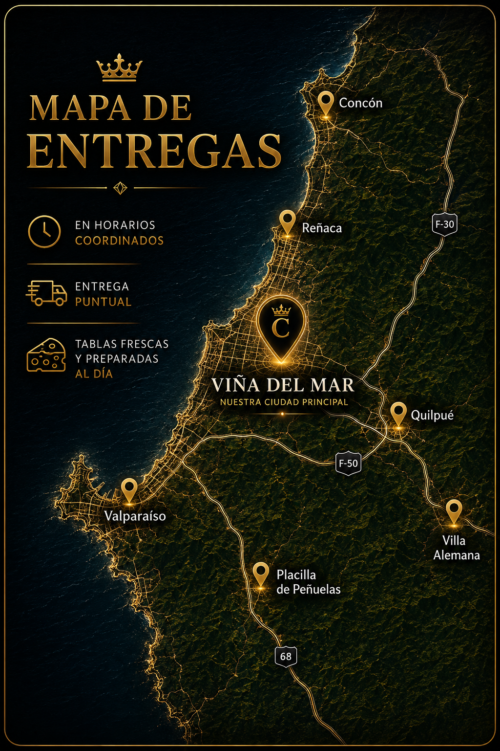 Mapa de entregas Cheesus en Viña del Mar y alrededores
